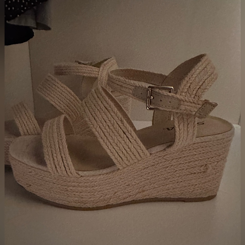 Beige soda wedges. Never worn size 8